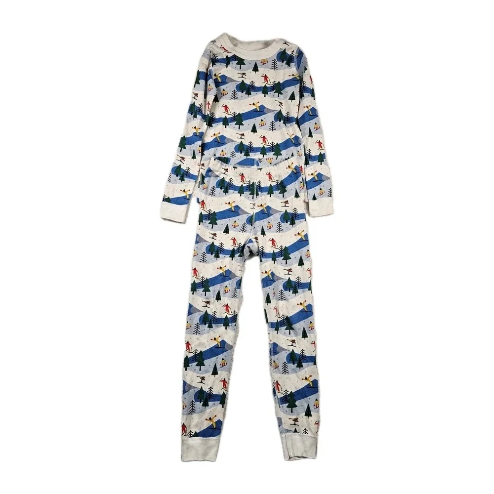 Hanna Andersson Kids Pajama Set 8 Organic Cotton Ski Winter‎ Print Long Sleeve